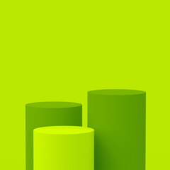 Abstract 3d green cylinder podium minimal studio background.
