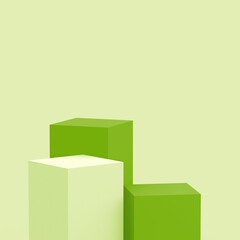 Abstract 3d green cubes square podium minimal studio background.
