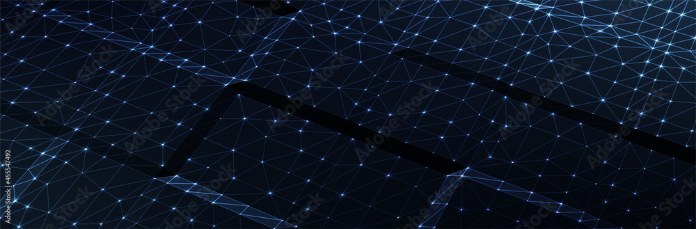 Poster abstract blue background. dark low poly triangle pattern. virtual computer landscape. technology sty