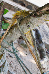 Rope knots connecting the wooden beams of tropical boats.