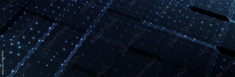 Poster abstract blue background. dark low poly triangle pattern. virtual computer landscape. technology sty