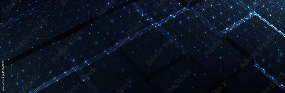 Poster abstract blue background. dark low poly triangle pattern. virtual computer landscape. technology sty