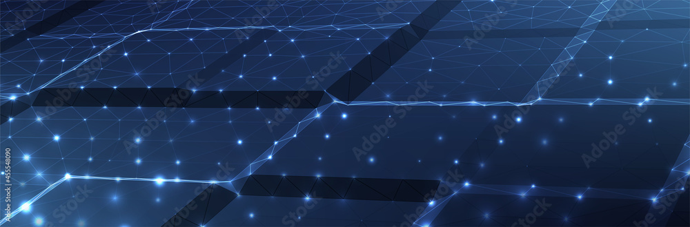 Poster abstract blue background. dark low poly triangle pattern. virtual computer landscape. technology sty