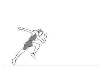 Obraz premium Continuous one drawn line. Sport running woman. Vector illustration.