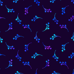 XMAS watercolor Branch Berry Seamless Pattern in Blue Color. Hand Painted background or wallpaper for Ornament, Wrapping or Christmas Gift