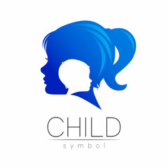 Child Blue Vector Logotype vector Silhouette profile human head. Concept logo for people, children, autism, kids, therapy, clinic, education.