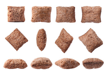 Set with sweet crispy corn pads on white background