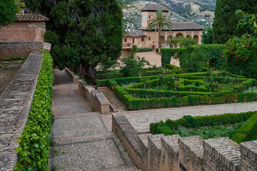 Gardens in the Alhambra in Granada in Spain 