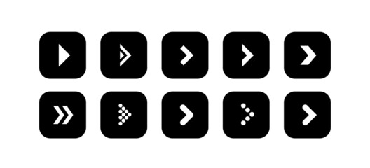 Set of black arrow illustration icons in the shape of a rounded square