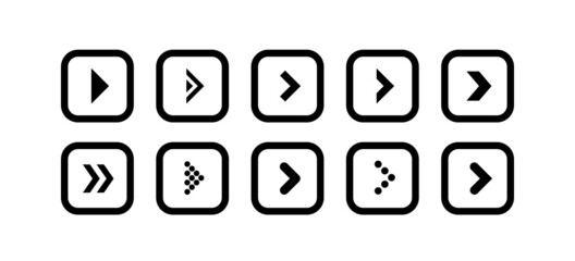 Set of black arrow illustration icons in the shape of a rounded square