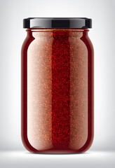 Glass Jar with Raspberry Jam on Background. 