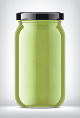Glass Jar with Wasabi on Background. 