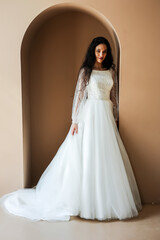 Fototapeta premium Beautiful bride. Wedding hairstyle and make up. Fashion wedding dress