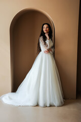 Beautiful bride. Wedding hairstyle and make up. Fashion wedding dress