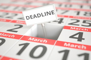 DEADLINE plate on March 3 in a calendar, 3d rendering