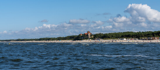 panorama view of the beaches at Leba in northern Poland on the Baltic Sea - obrazy, fototapety, plakaty