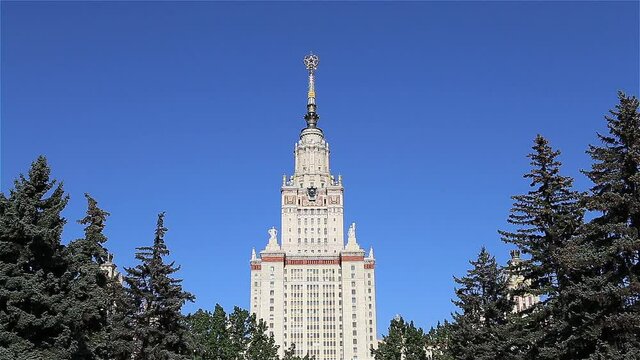 On the territory Lomonosov Moscow State University (MSU) on Sparrow Hills (summer day). It is the highest-ranking Russian educational institution. Russia 
