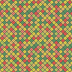 Minimalistic traditional ethnic pattern. Geometric fun colorful square shapes. Design for background, carpet, wallpaper, textile, clothing, wrapping, fabric, sarong. Vector illustration style