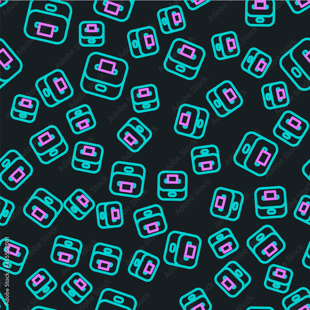Poster line vote box or ballot box with envelope icon isolated seamless pattern on black background. vector