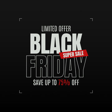 Black friday sale discount 75% banner red social media post with texture, vector illustration