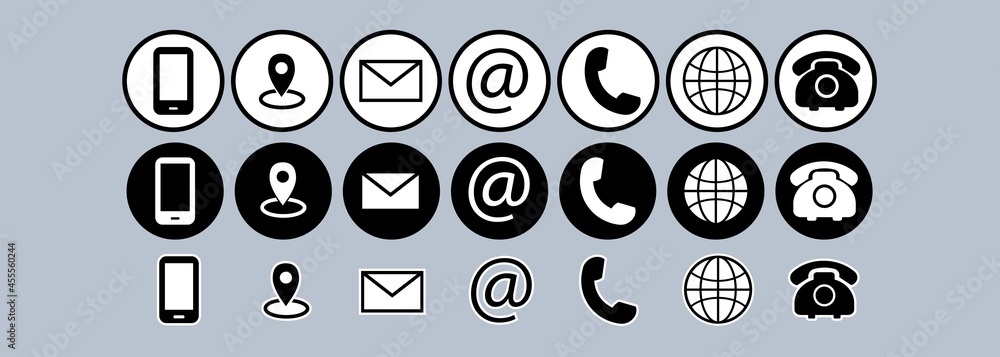 Poster a set of contact information icons in 3 styles - vector format , all are 21 icons eps 10