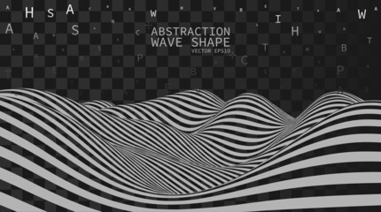 Vector wave. Abstraction on a transparent background. Pattern with optical illusion. 3d vector illustration.