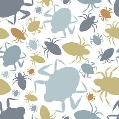 Abstract seamless vector black and white lined pattern of illustrations design of bugs