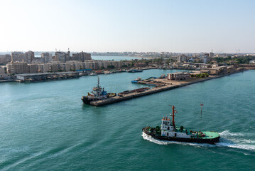 An Egyptian maritime port at the city of Tawfiq (Suburb of Suez), on the southern end of the Suez...