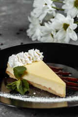 Dessert - Cheesecake with Berries Sauce and Green Mint
