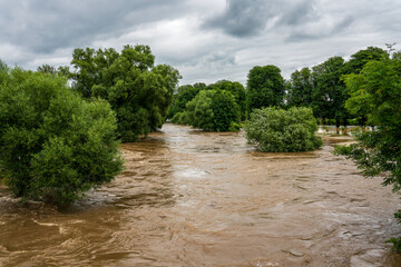 Threatening flood on the Wupper near Leverkusen, Germany