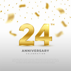 24th anniversary celebration with gold glitter color and white background. Vector design for celebrations, invitation cards and greeting cards.