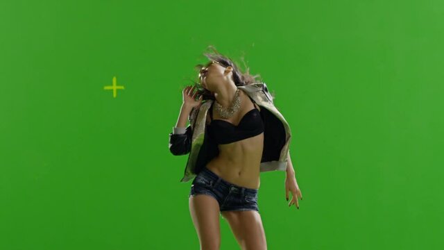 FEW SHOTS! Hot girl dancing. Dances with real strobe lights on body. Slow motion. Green screen. Chroma key. Shot on RED EPIC Cinema Camera.