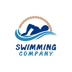 Simple Swimming Pool Silhouette Sea Ocean Wave Logo design