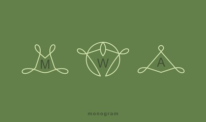 Set of three linear monograms. Contemporary minimal boho style. Modern vector design