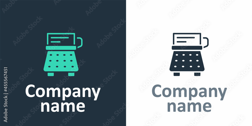 Poster logotype retro typewriter and paper sheet icon isolated on white background. logo design template el