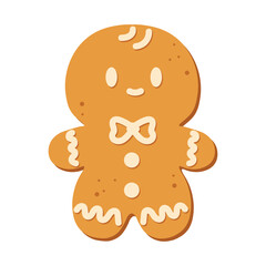 Gingerbread man isolated on white background. Christmas gingerbread cookie. Winter holiday food. Happy new year. Merry Christmas holiday. Vector illustration.