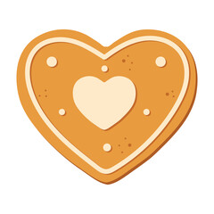 Heart isolated on white background. Christmas gingerbread cookie. Winter holiday food. Happy new year. Merry Christmas holiday. Vector illustration.