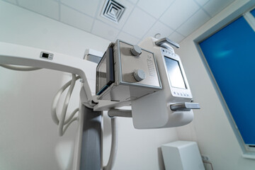 Remote controlled X-ray machine in modern clinic. Radiographic and fluoroscopic diagnostic system...