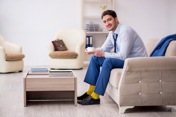 Young businessman employee waiting for business meeting