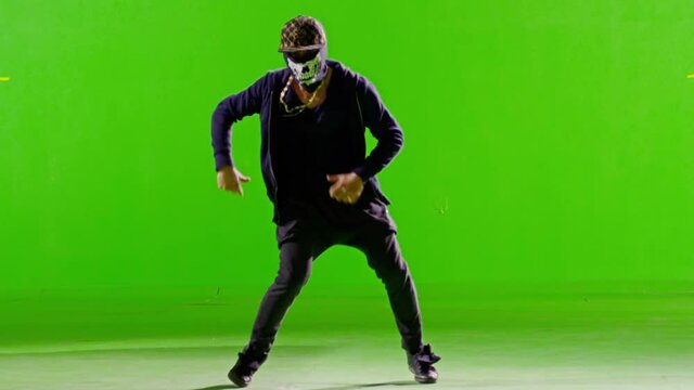 FEW SHOTS! Professional Hip Hop break dance. In mask. Dancing on Green screen. Few shots. Slow motion.