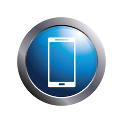 Mobile phone icon on blue circle button for apps.