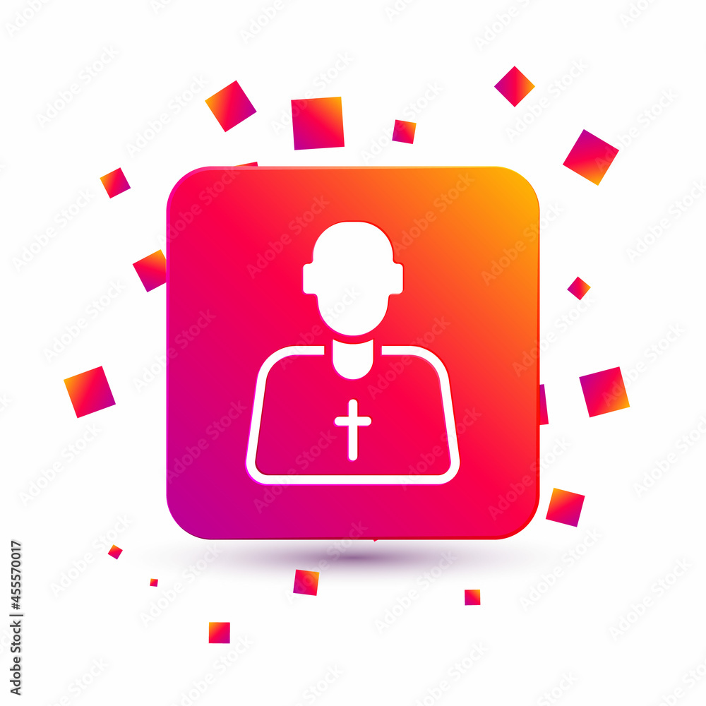 Poster white priest icon isolated on white background. square color button. vector