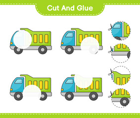 Fototapeta na wymiar Cut and glue, cut parts of Lorry and glue them. Educational children game, printable worksheet, vector illustration