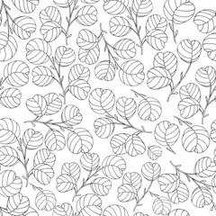 Black contour of leaves on a white background. Seamless pattern for print and web pages. Vector illustration.