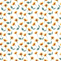 Watercolor seamless pattern. Yellow autumn flowers. Pattern for decorating fabric and wrapping paper