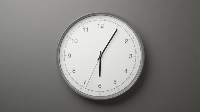 Clock Face on Dark Grey Office Wall in Timelapse