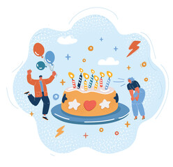 Vector illustration of Celebration people with Birthday cake and