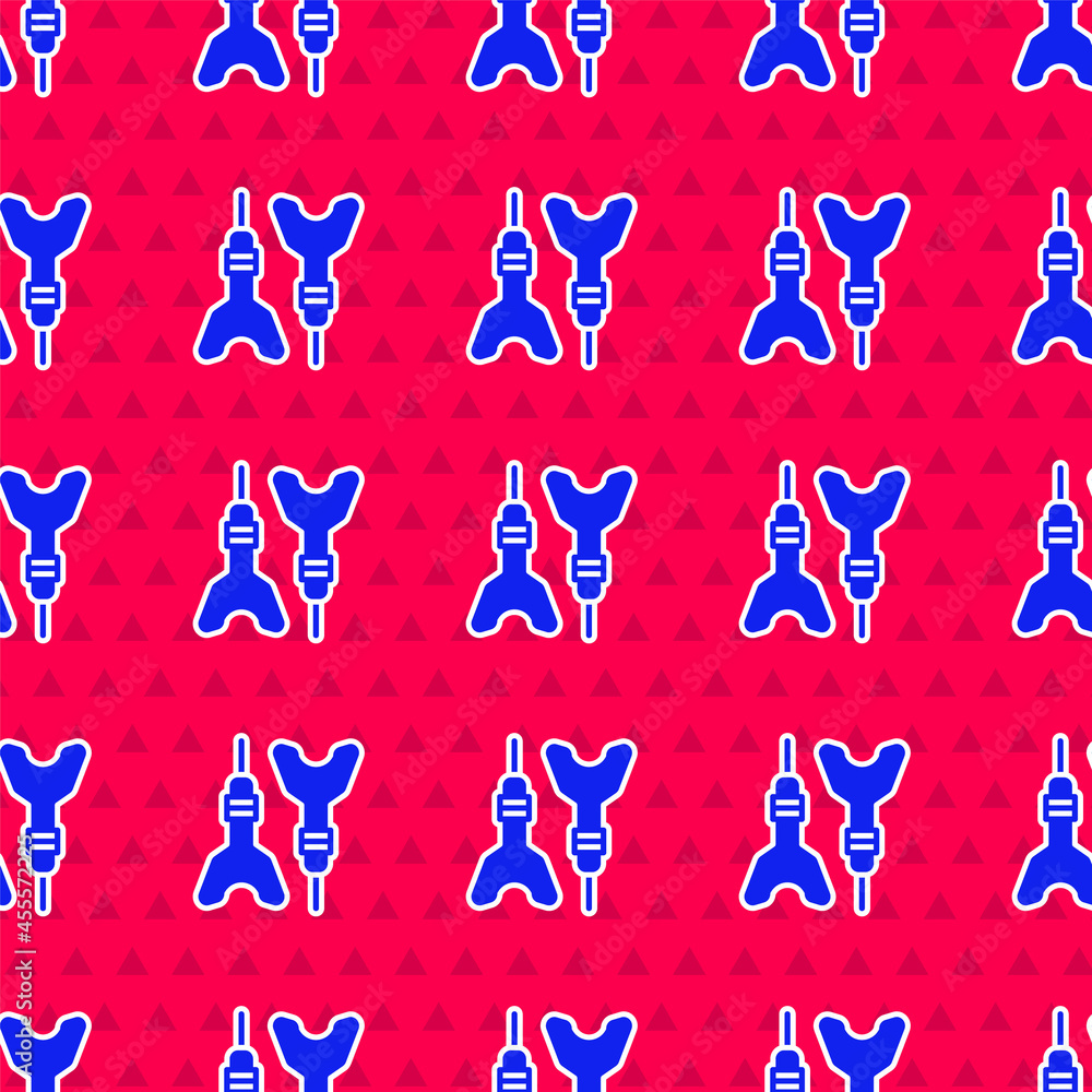 Poster blue dart arrow icon isolated seamless pattern on red background. vector