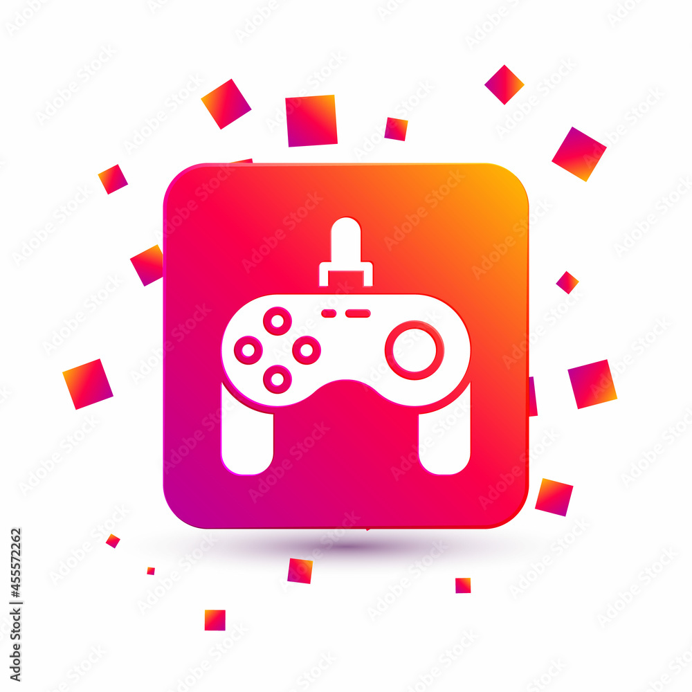 Poster white gamepad icon isolated on white background. game controller. square color button. vector