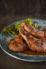 Grilled Lamb Chops with Baby Broccoli and Cabernet Reduction